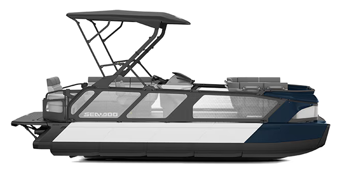 Pontoon boat with canopy on a white background